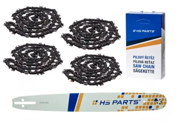 HS PARTS Prowadnica 20" (50 cm) .325" .058" (1,5 mm) + 4 x Łańcuch tnący 76 ogniw Ząb kwadratowy do Husqvarna 36 55 136 154 257 262 346 357 435 445 460 Jonsered 2054 2152 CS2149W Dolmar 109 111 112 116 Solo 639 651 665