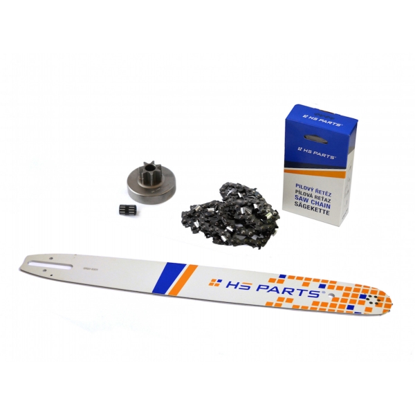 HS PARTS Prowadnica 20" (50 cm) + Łańcuch tnący 3/8" .063" (1,6 mm) 72 ogniwa Zęby kwadratowe + Bęben sprzęgła do Stihl 038 MS380