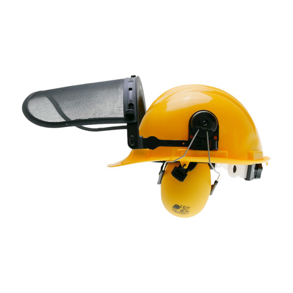 Kask ochronny z ochronnikami słuchu do pił łańcuchowych, kos spalinowych i innego sprzętu ogrodniczego