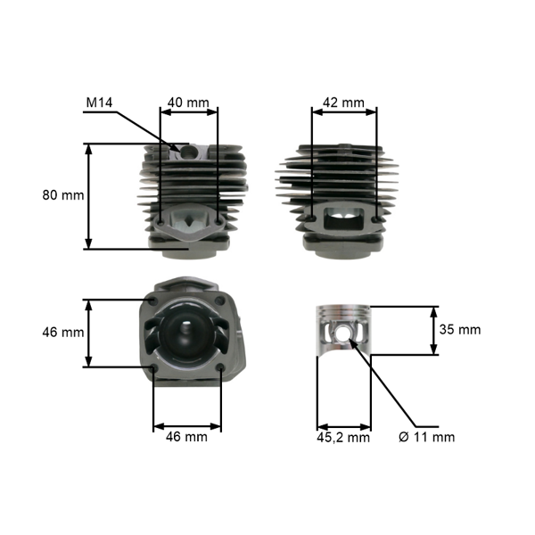 Kompletny cylinder HS PARTS z tłokiem 45,2 mm do chińskich pił łańcuchowych i pił hobbystycznych 58 cm3