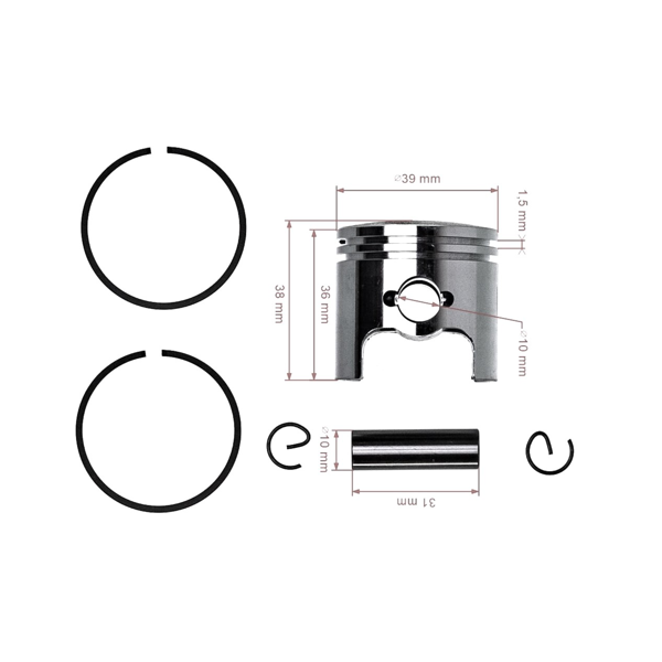 Kompletny tłok 39 mm do pił chińskich i pił z rynku hobbystycznego z silnikiem o pojemności 38 cm3