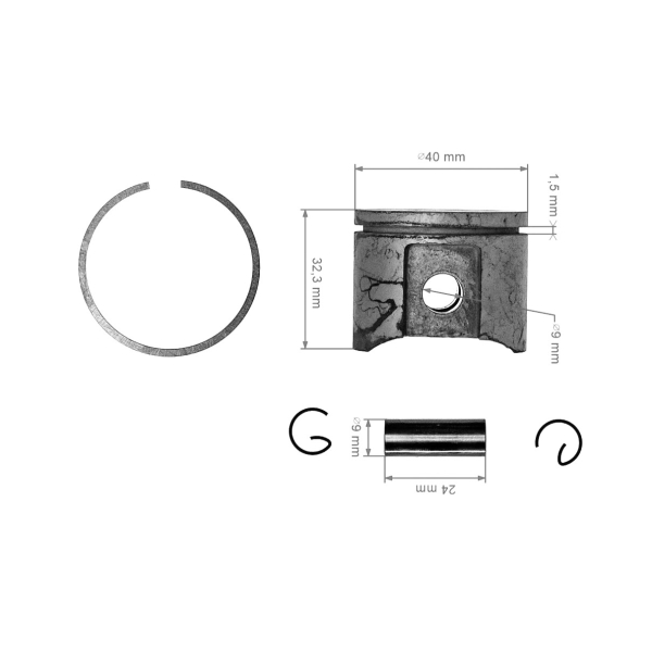 Kompletny tłok AIP do pił łańcuchowych Dolmar Makita 100 100 Super 102 PS39 PS390 PS400 PS401 PS410 PS411 40 mm (OEM 028132210 028132110 028132010)