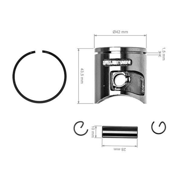 Kompletny tłok do pił łańcuchowych Husqvarna 445 445E 445E II Jonsered CS2245 CS2245 II McCulloch CS450 42 mm (OEM 544088403)