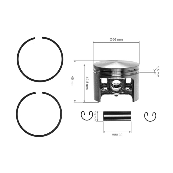 Kompletny tłok do piły łańcuchowej Stihl 056 MAGNUM II 56 mm (OEM 11150302003)