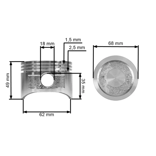 Kompletny tłok do silników Honda GX200 Zongshen 168FB 2-gi szlif +0,50 mm 68,50 mm (OEM 13103ZL0011)