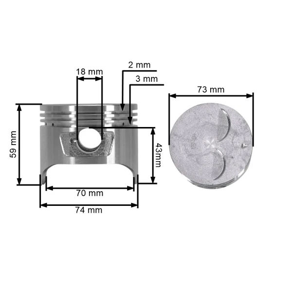 Kompletny tłok do silników Honda GX240 szlif 2 +0,50 mm 73,50 mm (OEM 13103ZE2W00)