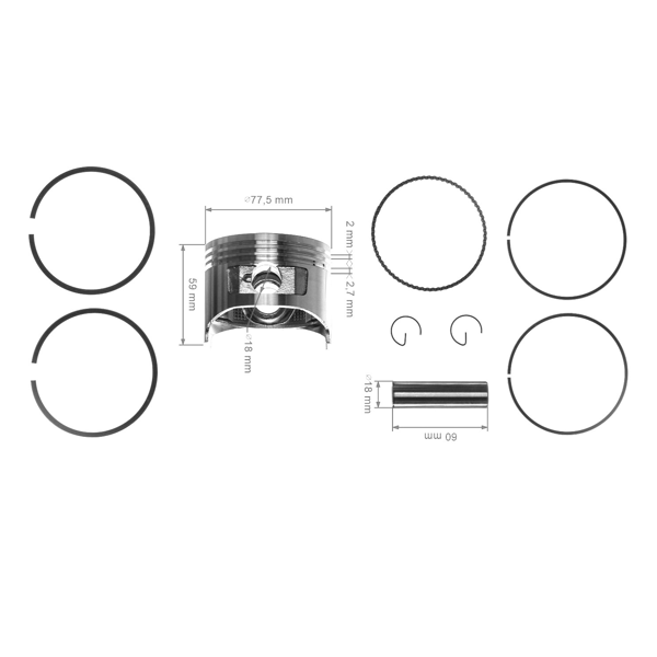 Kompletny tłok do silników Honda GX270 GX270U szlif 2 +0,50 mm 77,50 mm (OEM 13101ZH9000)