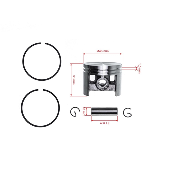 Kompletny tłok do Stihl BR340 BR340 BR380 BR420 BR420C BR320 BR320L BR400 SR320 SR400 SR340 SR420 46 mm (OEM 42030302001)