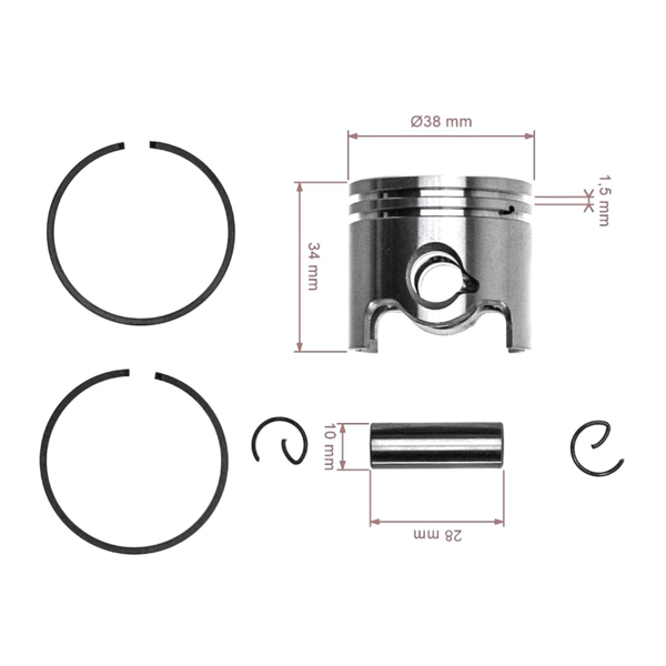 Kompletny tłok HS PARTS do kosy Stihl FR350 FS300 SP200 FS200 FS200R FS250 FS250R 38 mm (OEM 41340302010)