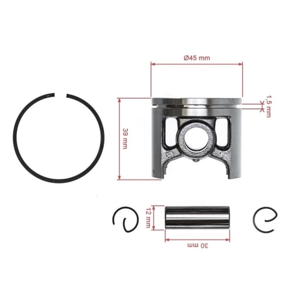 Kompletny tłok HS PARTS do pił łańcuchowych Husqvarna 254 45 mm (OEM 503503701)