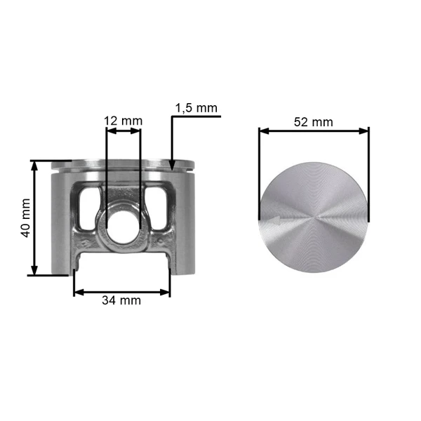 Kompletny tłok HS PARTS do pił łańcuchowych Husqvarna 272 52 mm (OEM 504017002 503609803)