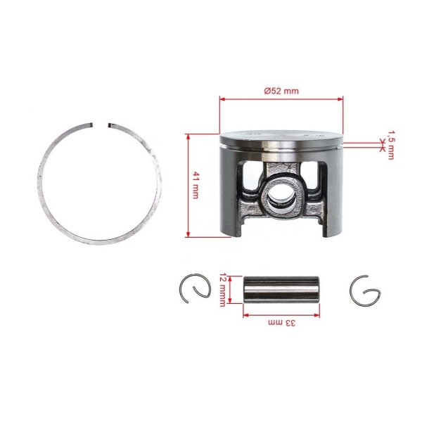 Kompletny tłok HS PARTS do pił łańcuchowych Husqvarna 272 52 mm (OEM 504017002 503609803)