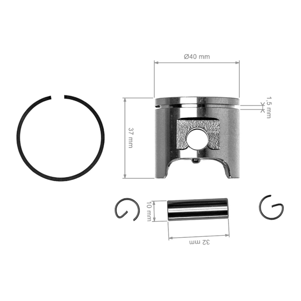 Kompletny tłok HS PARTS do pił łańcuchowych Husqvarna 340 Jonsered 2141 CS2141 40 mm (OEM 503870171)