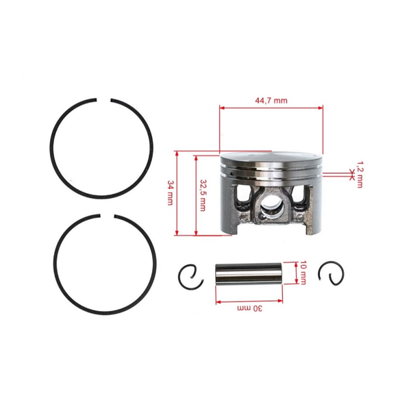 Kompletny tłok HS PARTS do pił łańcuchowych Stihl 026 MS260 44,7 mm (OEM 11210302003)