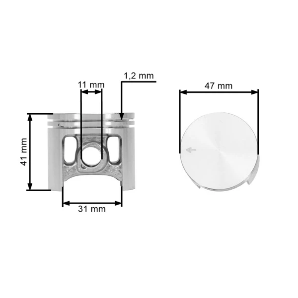 Kompletny tłok HS PARTS do pił łańcuchowych Stihl MS361 47 mm (OEM 11350302005)