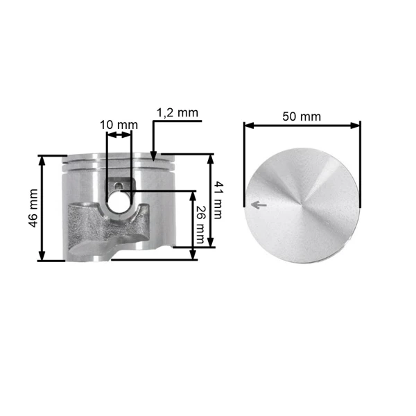 Kompletny tłok HS PARTS do pił łańcuchowych Stihl TS410 TS420 50 mm (OEM 42380302003)