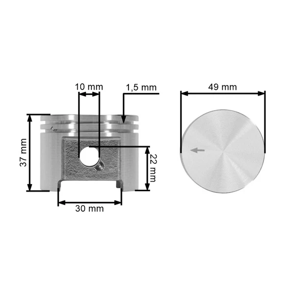 Kompletny tłok HS PARTS do pilarek Stihl TS400 49 mm (OEM 42230302000)