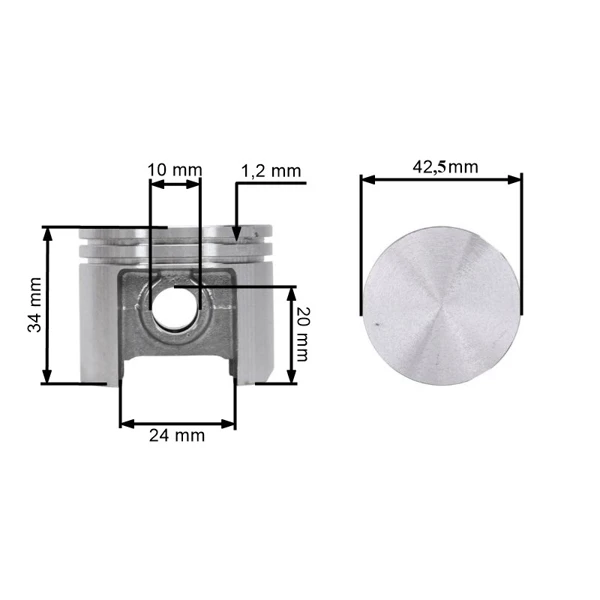 Kompletny tłok HS PARTS do piły łańcuchowej Stihl 025 MS250 42,5 mm (OEM 11230302016)