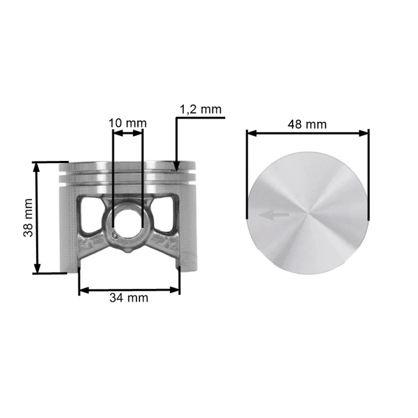 Kompletny tłok HS PARTS do piły łańcuchowej Stihl 036 MS360 48 mm (OEM 11250302001)