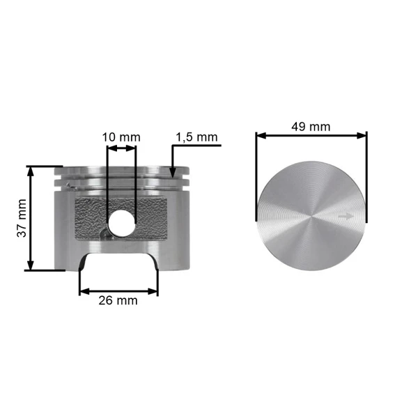 Kompletny tłok HS PARTS do piły łańcuchowej Stihl 039 MS390 49 mm (OEM 11270302005)