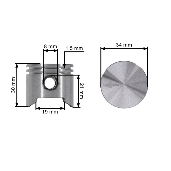 Kompletny tłok HS PARTS do Stihl FS75 FS80 FS80R FS85 FS85R FS85T FS85RX SP80 SP80K SP81 FC75 KA85R SP85 34 mm (OEM 41370302010)