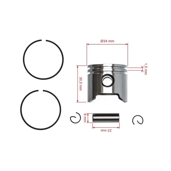 Kompletny tłok HS PARTS do Stihl FS75 FS80 FS80R FS85 FS85R FS85T FS85RX SP80 SP80K SP81 FC75 KA85R SP85 34 mm (OEM 41370302010)