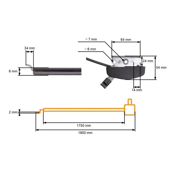 Kompletny uniwersalny kabel gazowy ze stalowym sterownikiem do kosiarek silnikowych o wymiarach 1800 mm x 1750 mm