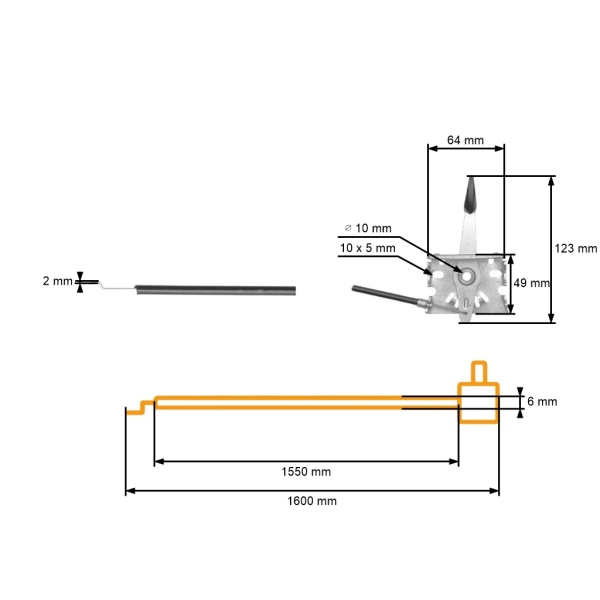 Kompletny uniwersalny kabel gazowy ze sterownikiem stalowym do kosiarek spalinowych i traktorków ogrodowych o wymiarach 1600 mm x 1550 mm