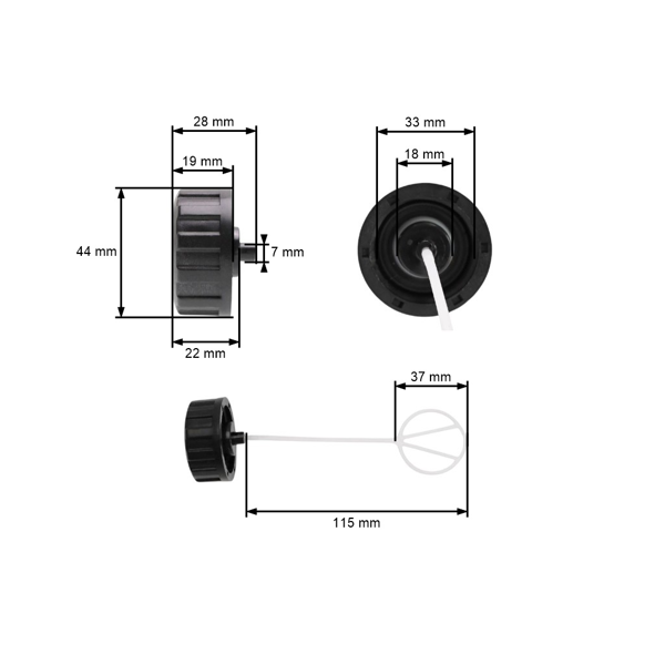 Korek wlewu paliwa do kos spalinowych chińskich i wykaszarek z rynków hobbystycznych o pojemności silnika 26 cm3 32 cm3 43 cm3 52 cm3