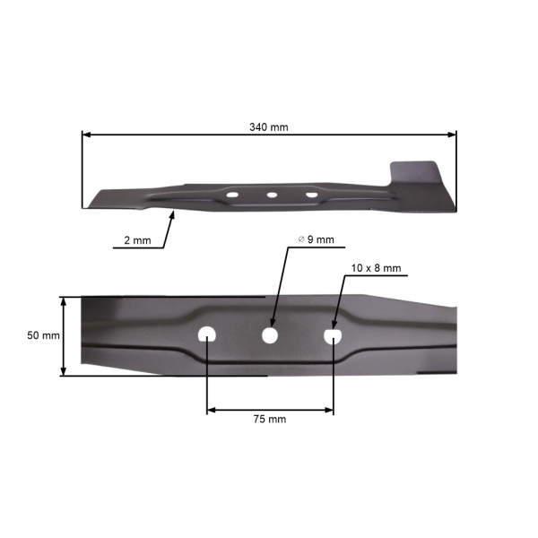 Nóż kosiarki 34 cm (13") do kosiarek elektrycznych Leroymerlin Sterwins 340-EP-3 (OEM 45267803 26300297601)