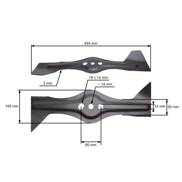 Nóż tnący 45,5 cm (18") z zestawem do kosiarek silnikowych Hecht Avenberg Fieldmann Vega (OEM 50G3510000000)