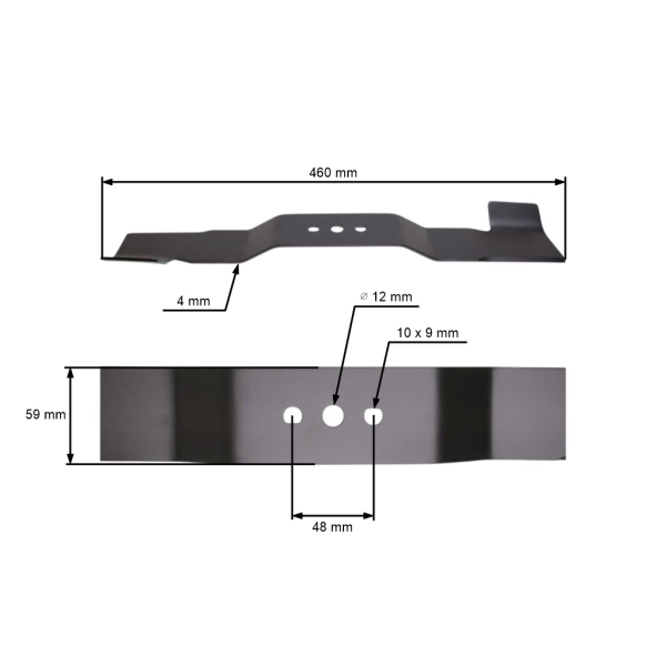 Nóż tnący 46 cm (18") z podbieraczem do chińskich kosiarek silnikowych i kosiarek hobbistycznych Hortmasz HKS Mastercut Nac Lider Hortus Victus (OEM 46Z04-01-M)