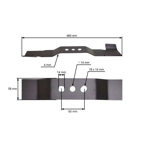 Nóż tnący 46 cm (18") z podbieraczem do chińskich kosiarek silnikowych i kosiarek hobbystycznych NAC Krysiak Vega Ursus Hyundai