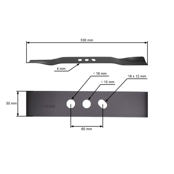 Nóż tnący 53 cm (21") do chińskich kosiarek i kosiarek hobbystycznych NAC S530-057