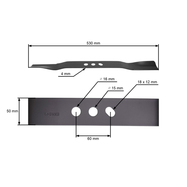 Nóż tnący 53 cm (21") do chińskich kosiarek i kosiarek hobbystycznych NAC S530-057