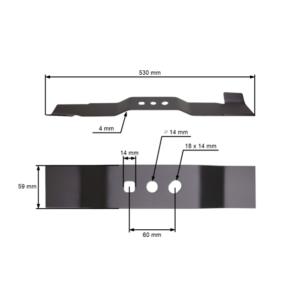Nóż tnący 53 cm (21") z podbieraczem do chińskich kosiarek silnikowych i kosiarek hobbystycznych NAC Krysiak Vega Ursus Hyundai