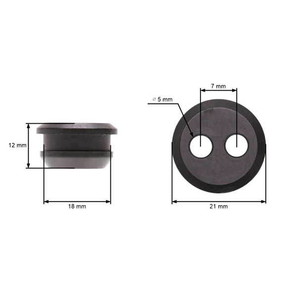 Przelotka zbiornika paliwa do pił łańcuchowych, kos spalinowych i innego sprzętu ogrodniczego średnica 18,0 mm wysokość 12,0 mm otwór na rurki 4,50 mm