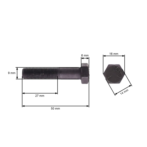Śruba noża kosiarki z gwintem drobnozwojnym UNF 3/8" x 1-3/4" do kosiarek silnikowych i traktorków ogrodowych długość całkowita 50 mm średnica 9,40 mm