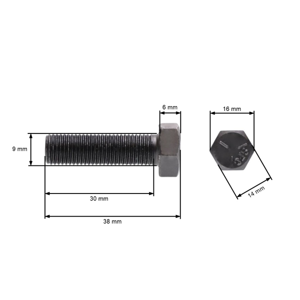 Śruba ostrza kosiarki z gwintem drobnozwojnym UNF 3/8" x 1-1/4" do kosiarek silnikowych i traktorków ogrodowych długość całkowita 38 mm średnica 9,40 mm