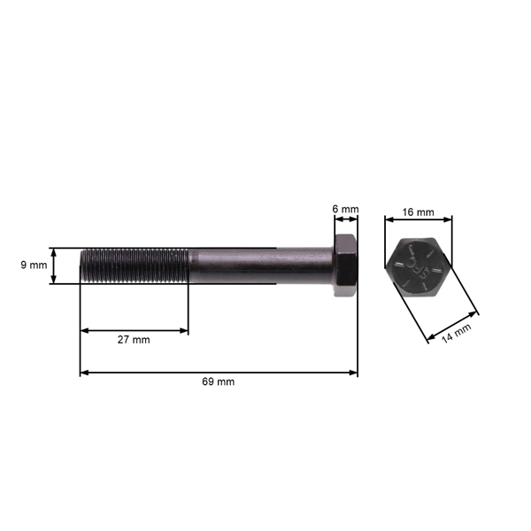 Śruba ostrza kosiarki z gwintem drobnozwojnym UNF 3/8" x 2-1/2" do kosiarek silnikowych i traktorków ogrodowych długość całkowita 69 mm średnica 9,40 mm