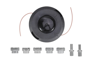 Uniwersalna półautomatyczna głowica żyłkowa o średnicy zewnętrznej 130 mm do wykaszarek i podkaszarki z zestawem adapterów