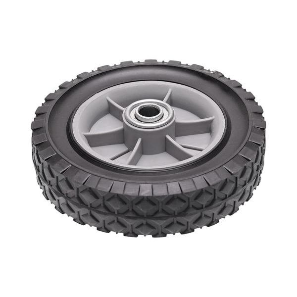 Uniwersalne koło plastikowe z łożyskiem do kosiarek silnikowych i elektrycznych o średnicy 150 mm z gumową oponą