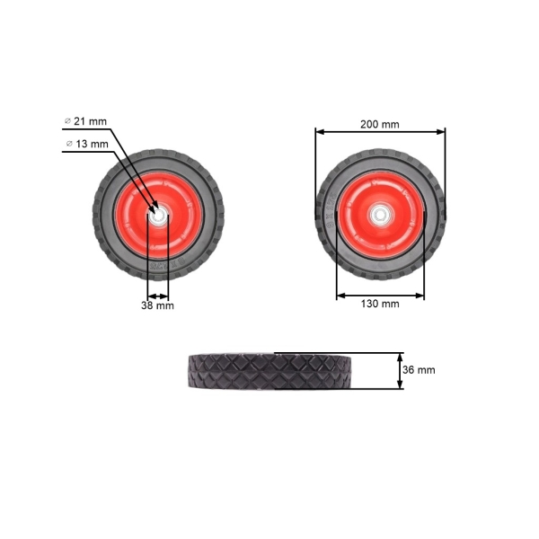 Uniwersalne koło stalowe z łożyskiem do kosiarek silnikowych i elektrycznych o średnicy 200 mm z gumową oponą