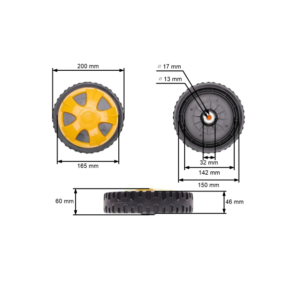 Uniwersalne plastikowe kółko z łożyskiem do kosiarek silnikowych i elektrycznych o średnicy 200 mm