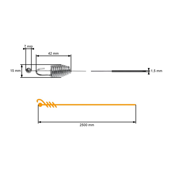 Uniwersalny kabel ze stali nierdzewnej ze sprężyną, długość 2500 mm