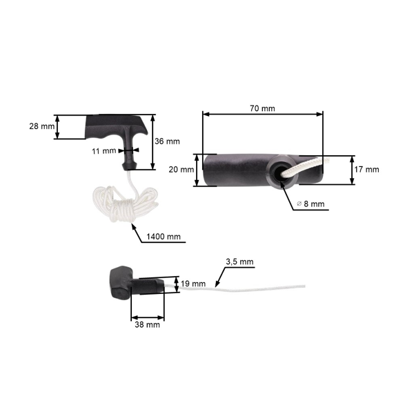 Uniwersalny uchwyt linki startowej 3,5 mm x 1400 mm do pił łańcuchowych