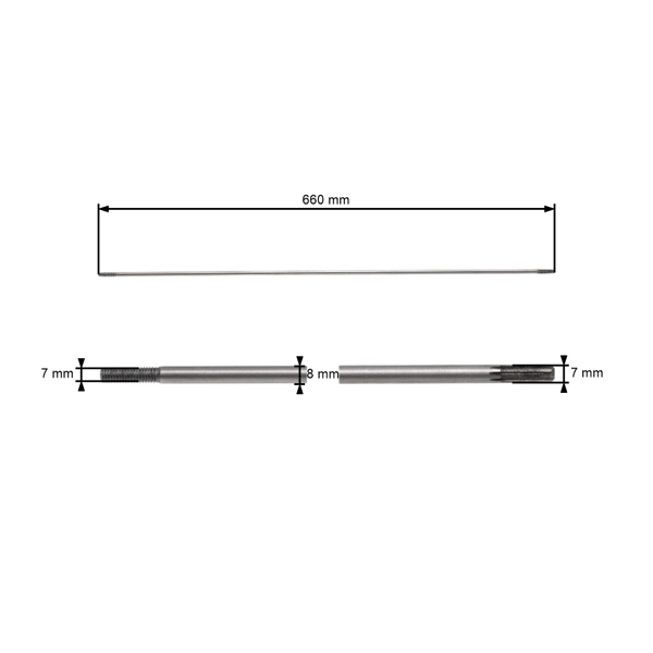 Wał napędowy do kos spalinowych chińskich i wykaszarek z rynków hobbystycznych rozmiar 660 mm x 8 mm x 9 zębów
