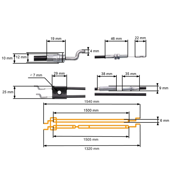 Zestaw kompletnych linek napędu kół do włączania i wyłączania silnika do kosiarek silnikowych chińskich oraz kosiarek z marketów hobbystycznych Hortmasz Hortuz