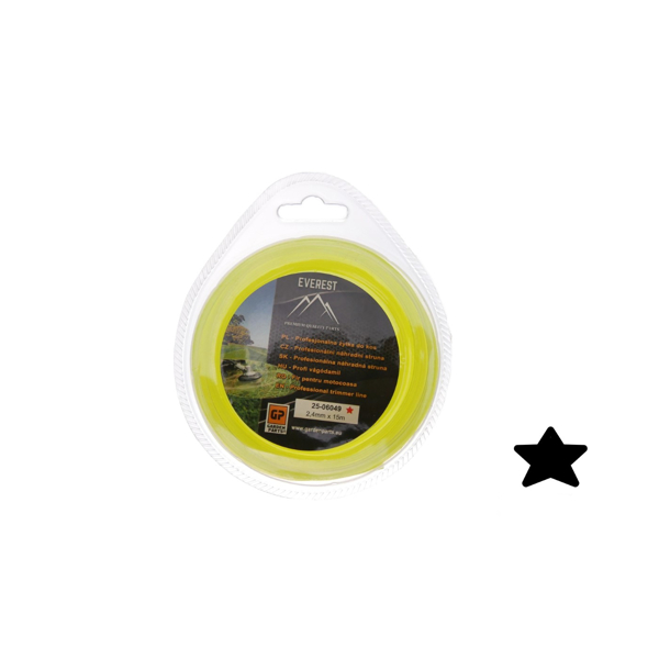 Żyłka do kosy tnącej 2,4 mm Długość opakowania 15 m Profil gwiazdowy do kos i podkaszarki